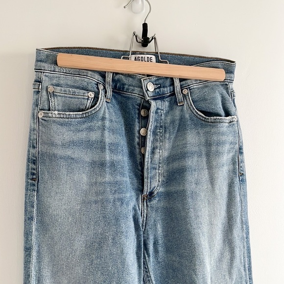 Agolde Nico Embark Distressed High Waist Button Fly Slim Denim Jeans 28 - Picture 9 of 16